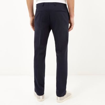 Navy wool-blend skinny suit trousers